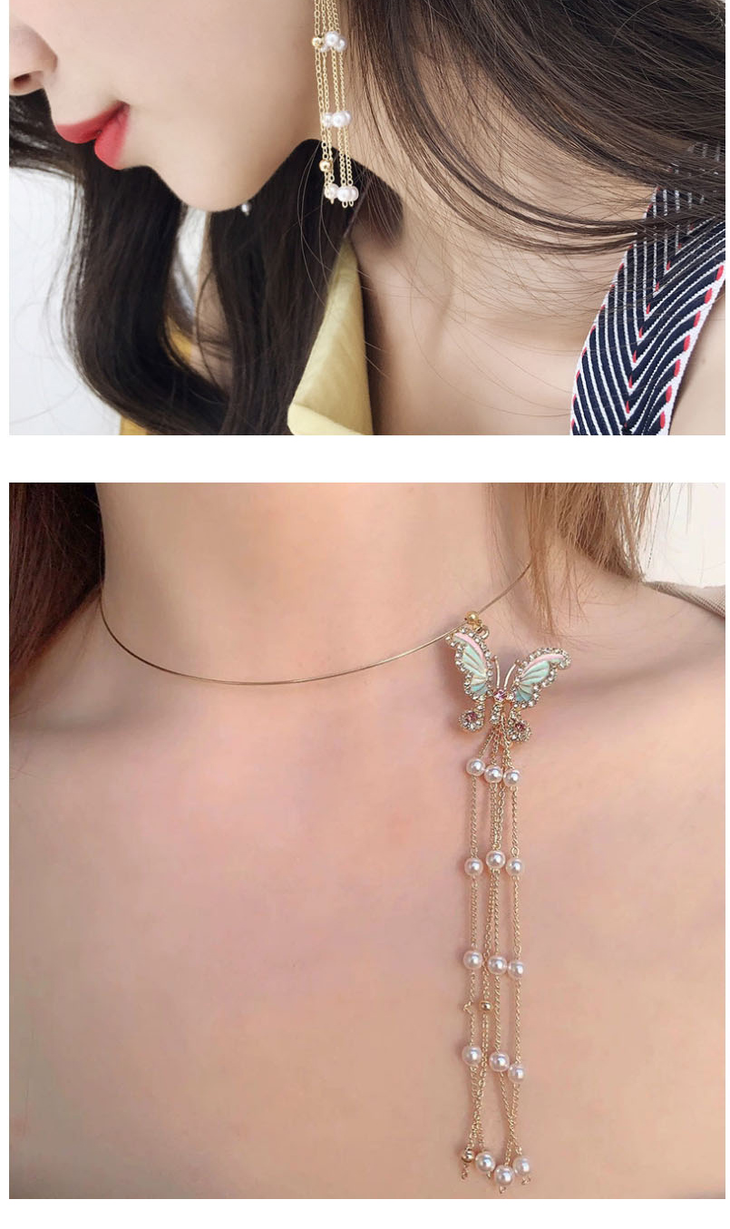 Fashion Golden Butterfly Long Fringe Pearl And Diamond Alloy Earrings,Drop Earrings