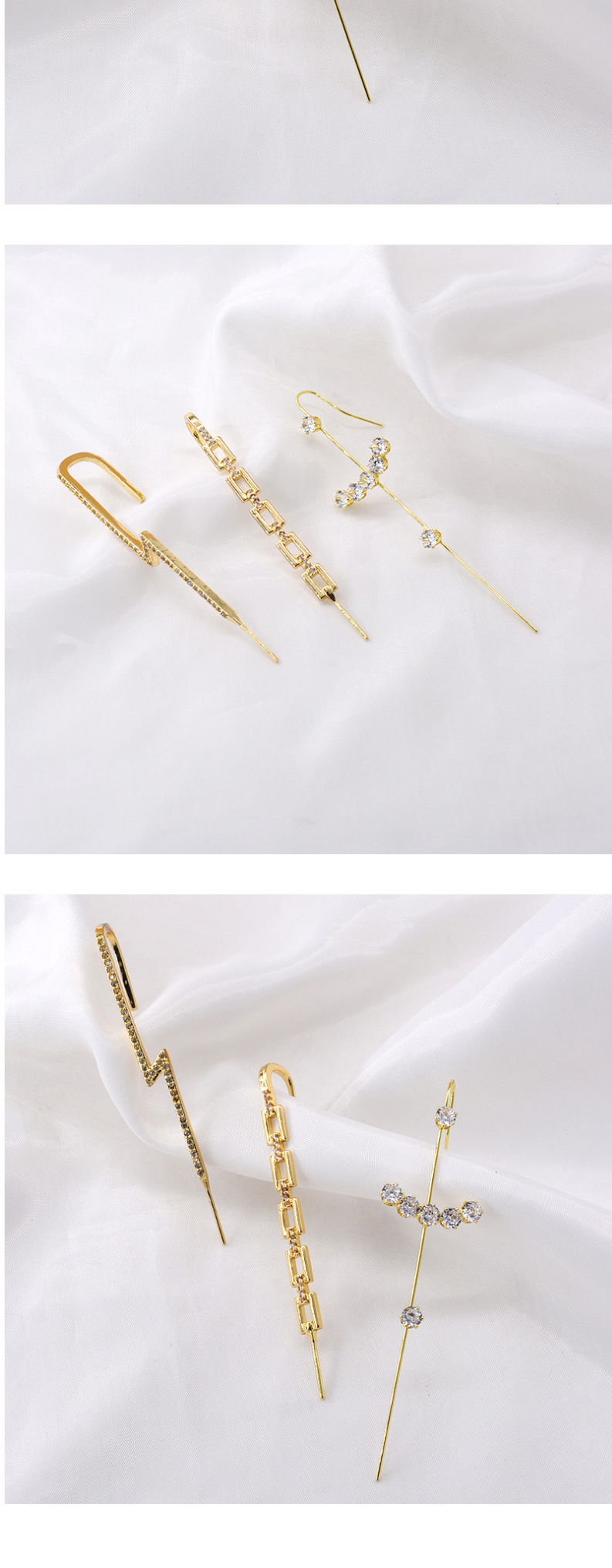 Fashion Rectangle Micro-set Zircon Geometric Long Lightning Earrings,Stud Earrings