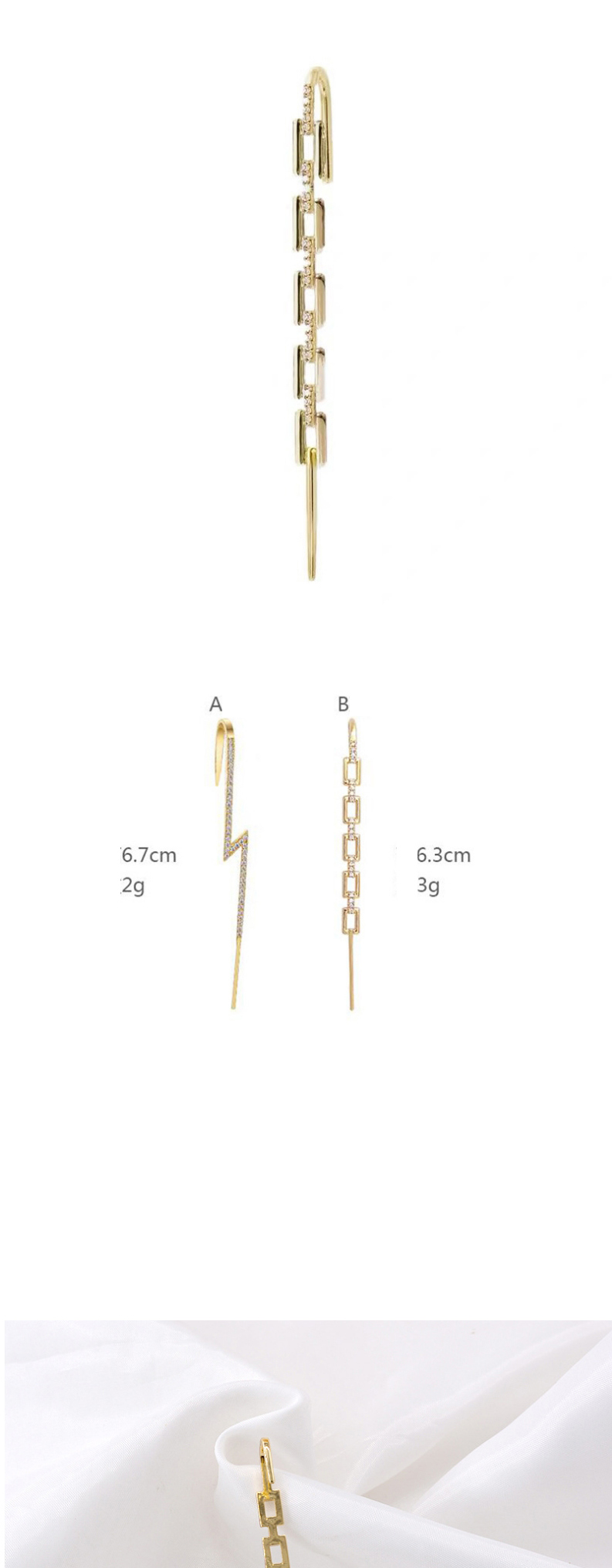 Fashion Rectangle Micro-set Zircon Geometric Long Lightning Earrings,Stud Earrings