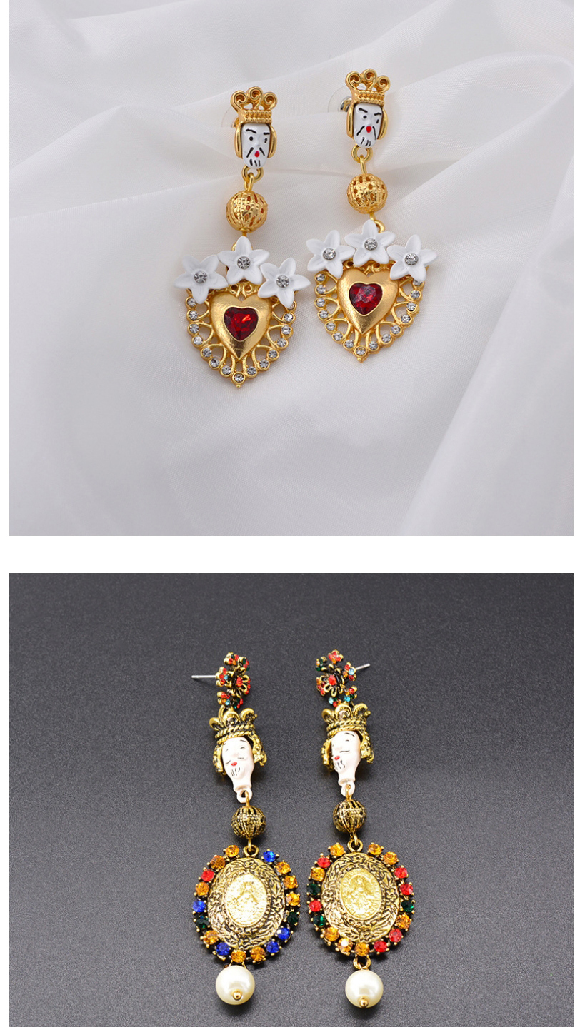 Fashion Golden Dripping Oil Face Love Flower Diamond Earrings,Drop Earrings