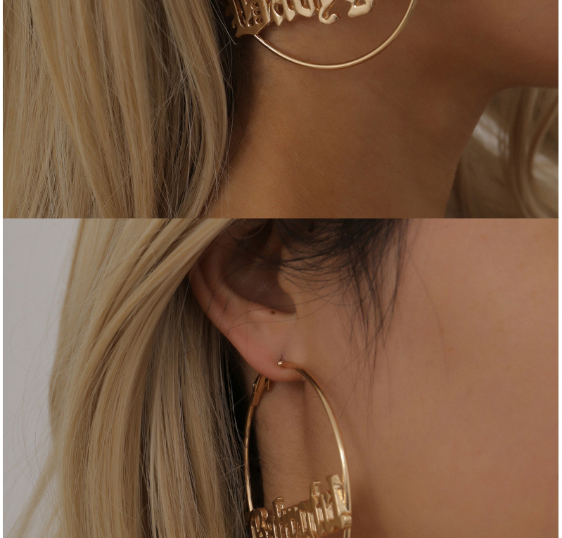 Fashion Golden Hollow Circle Geometric Letter Alloy Earrings,Hoop Earrings