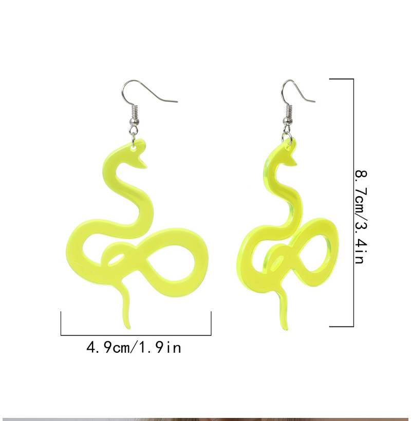Fashion Fluorescent Green Twisted Geometric Fluorescent Long Snake Earrings,Drop Earrings