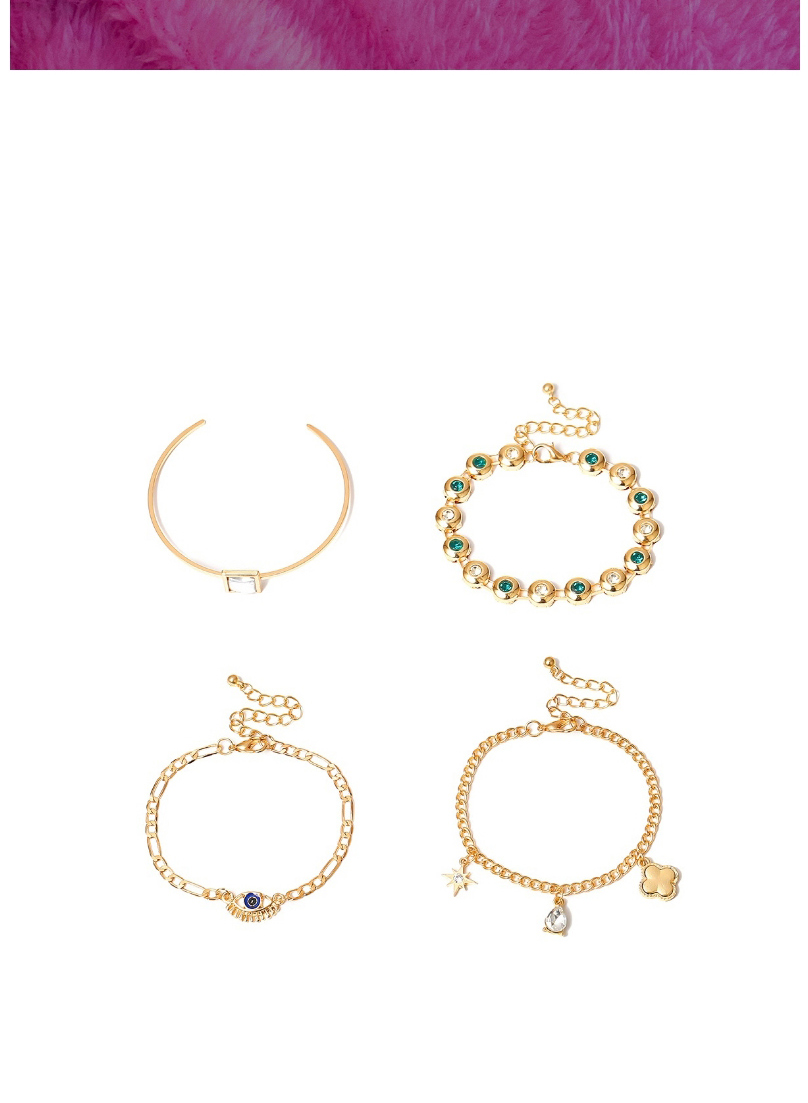 Fashion Golden Square Gemstone Eye Chain Alloy Bracelet Set,Bracelets Set
