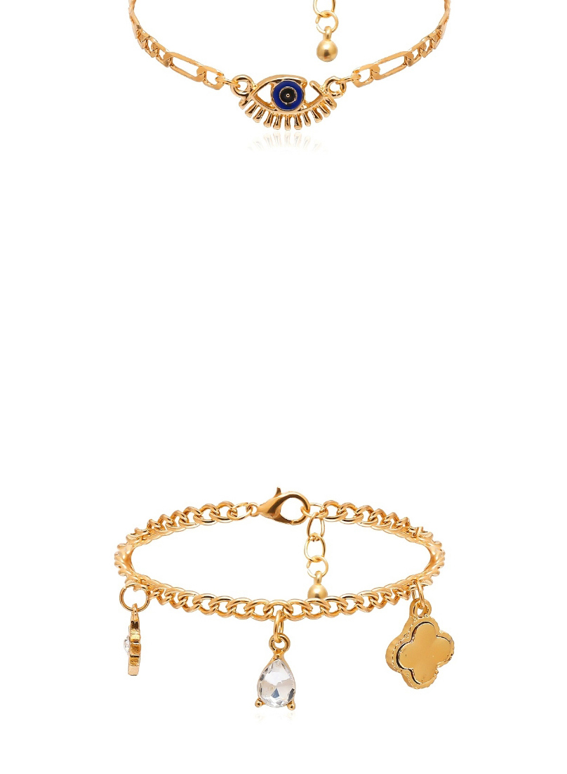 Fashion Golden Square Gemstone Eye Chain Alloy Bracelet Set,Bracelets Set