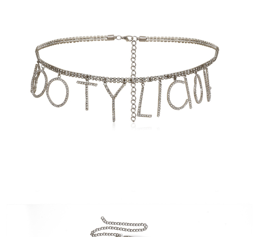 Fashion White K Single-layer Zircon Letter Alloy Waist Chain,Waist Chain