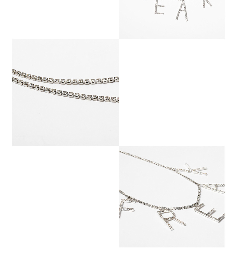 Fashion White K Single-layer Zircon Claw Chain Alphabet Alloy Waist Chain,Waist Chain