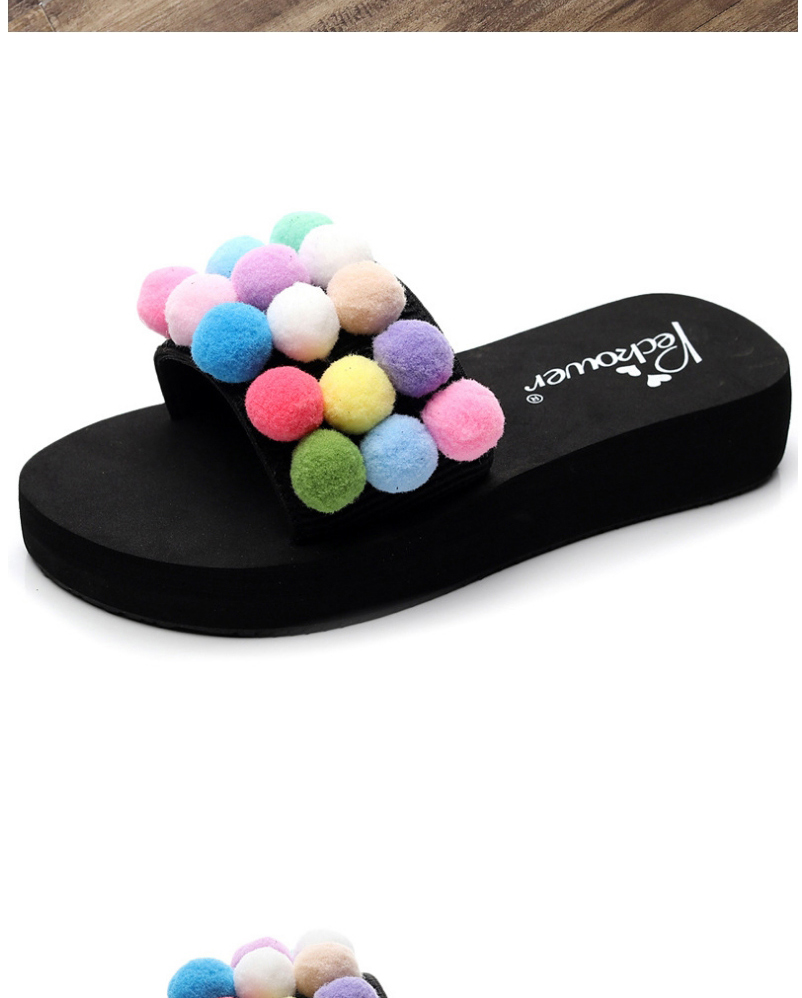 Fashion Color Matching Round Hair Ball Contrast Color Beach Slippers,Slippers