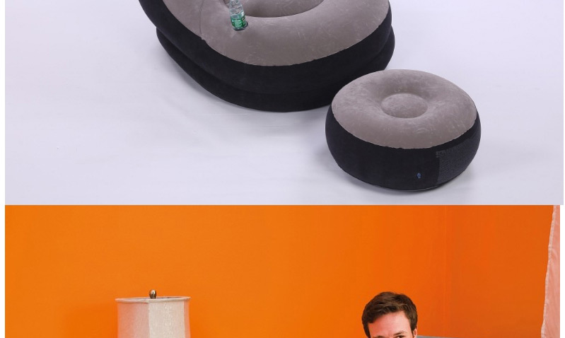 Fashion Gray Flocking Single Inflatable Lazy Sofa Recliner,Swim Rings