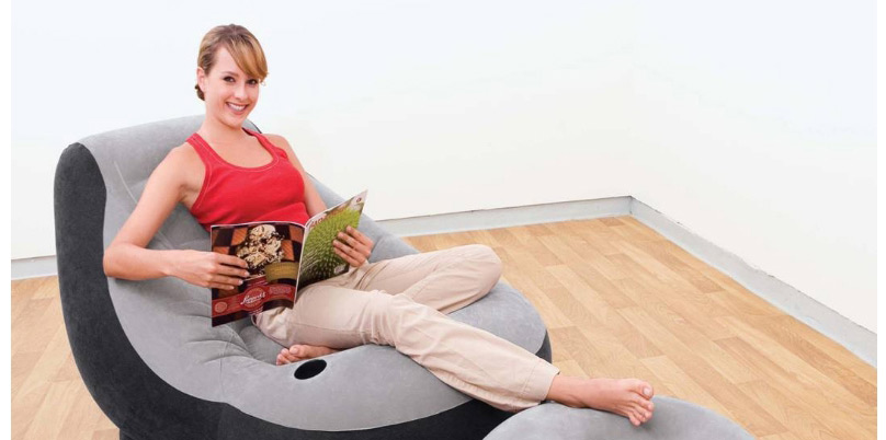Fashion Gray Flocking Inflatable Lazy Sofa,Swim Rings