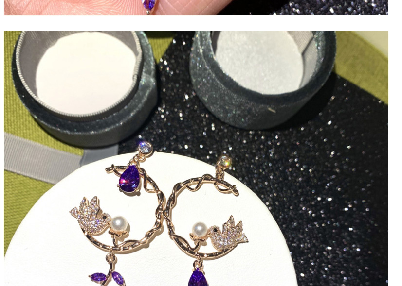 Fashion Purple Pearl Bird Micro-set Zircon Geometric Earrings,Earrings