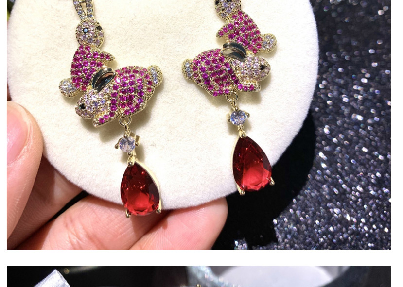 Fashion Red Rabbit Water Drop Micro-set Zircon Long Earrings,Earrings