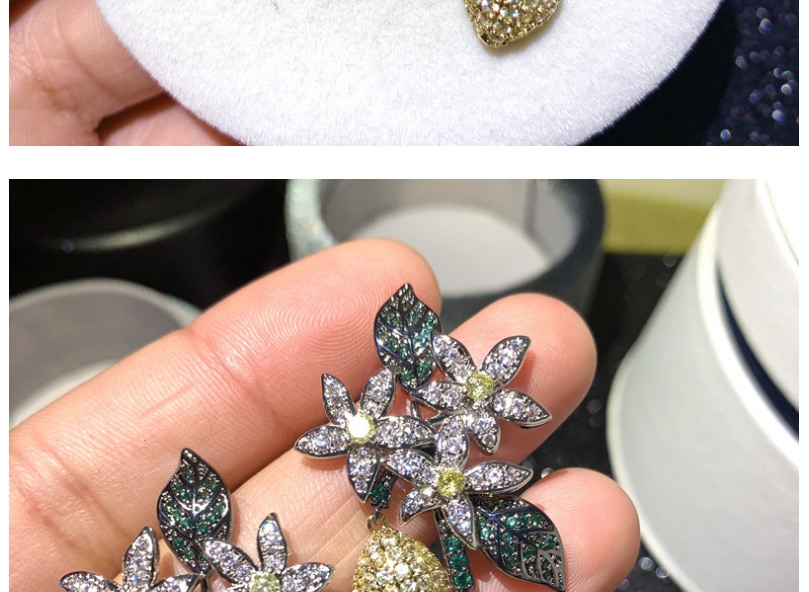 Fashion Color Flower Micro-set Zircon Alloy Contrast Color Earrings,Earrings