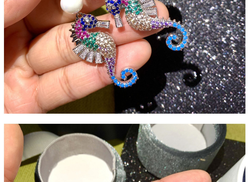 Fashion Seahorse Hippocampus Pearl Micro-set Zircon Alloy Earrings,Earrings