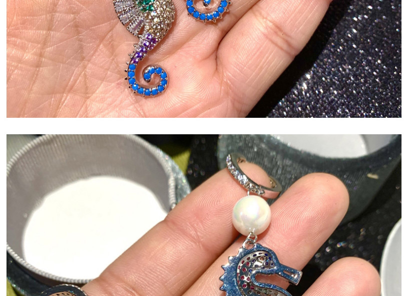 Fashion Seahorse Hippocampus Pearl Micro-set Zircon Alloy Earrings,Earrings