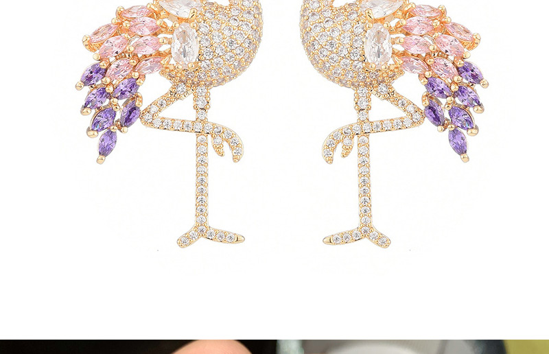 Fashion Purple Flamingo Micro-set Zircon Love Alloy Earrings,Earrings