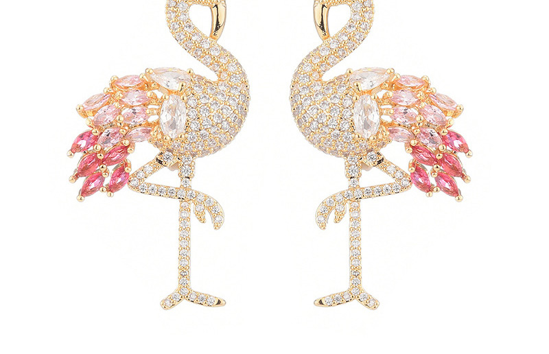 Fashion Purple Flamingo Micro-set Zircon Love Alloy Earrings,Earrings