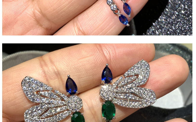 Fashion Blue Dragonfly Micro Zircon Tassel Alloy Earrings,Earrings