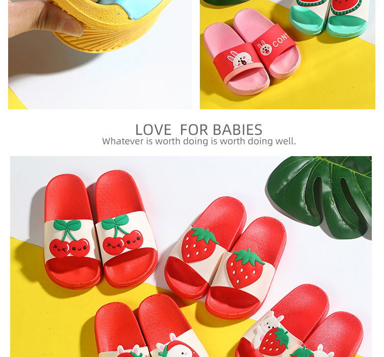 Fashion Yellow Bear Fruit Animal Contrast Color Soft Bottom Slippers,Beach Slippers