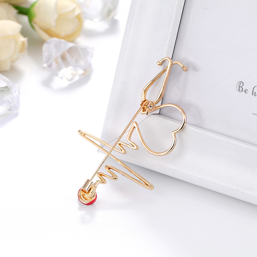 Fashion Red Ecg Brooch With Alloy Diamond,Korean Brooches