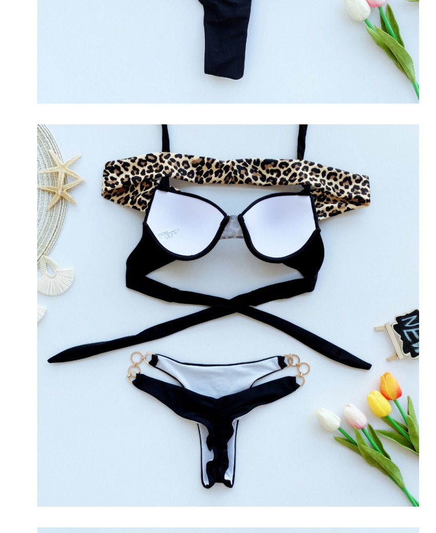 Fashion White Leopard Print Strap Stitching Metal Ring Split Swimsuit,Bikini Sets