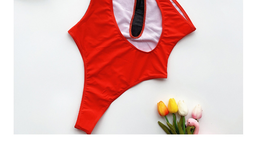 Fashion Red Mesh One-shoulder Stitched Open One-piece Swimsuit,Bikini Sets