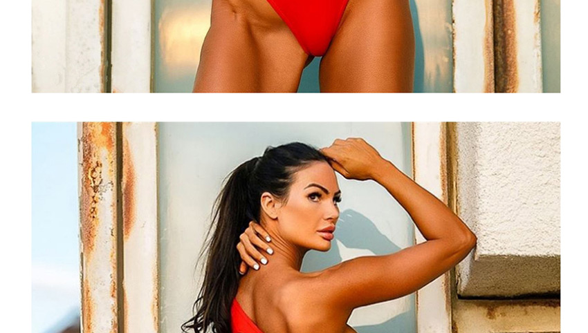 Fashion Red Mesh One-shoulder Stitched Open One-piece Swimsuit,Bikini Sets