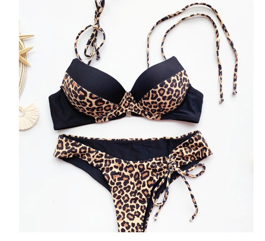 Fashion Leopard Print Leopard Print Tether Strap Split Swimsuit,Bikini Sets