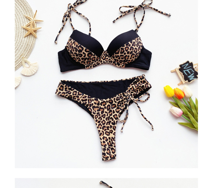 Fashion Leopard Print Leopard Print Tether Strap Split Swimsuit,Bikini Sets