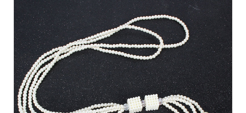 Fashion Rice White Long Profiled Pearl-like Multi-layer Sweater Chain,Multi Strand Necklaces