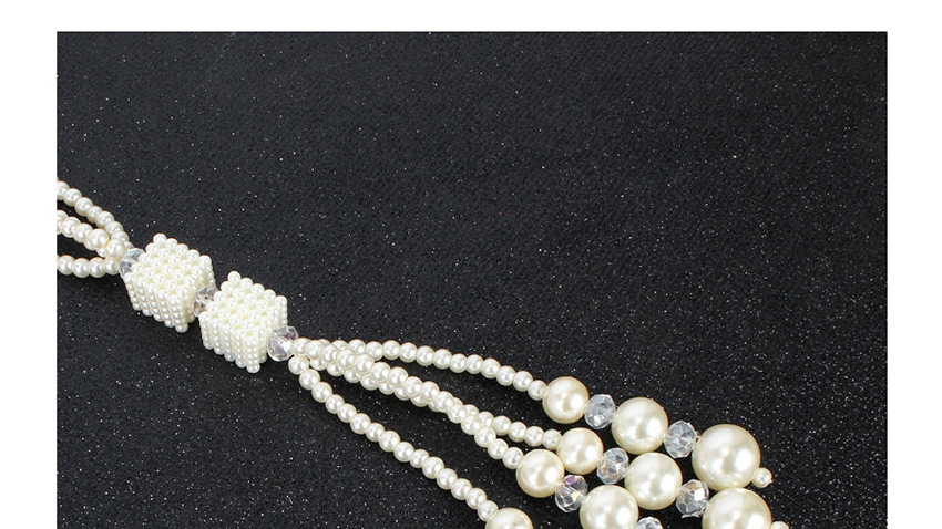 Fashion Rice White Multi-layer Pearl Geometric Crystal Necklace,Multi Strand Necklaces