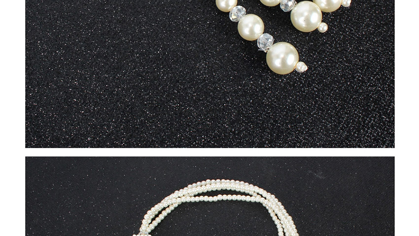 Fashion Rice White Multi-layer Pearl Geometric Crystal Necklace,Multi Strand Necklaces