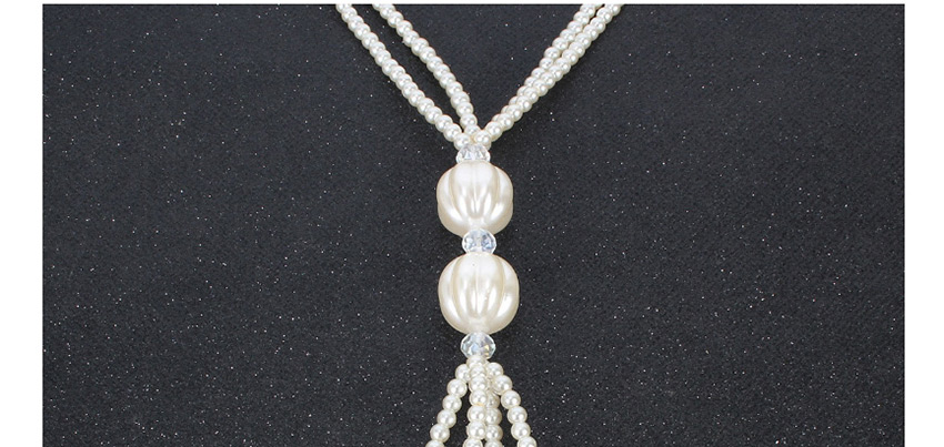 Fashion Rice White Crystal Pearl Multilayer Geometric Necklace,Multi Strand Necklaces