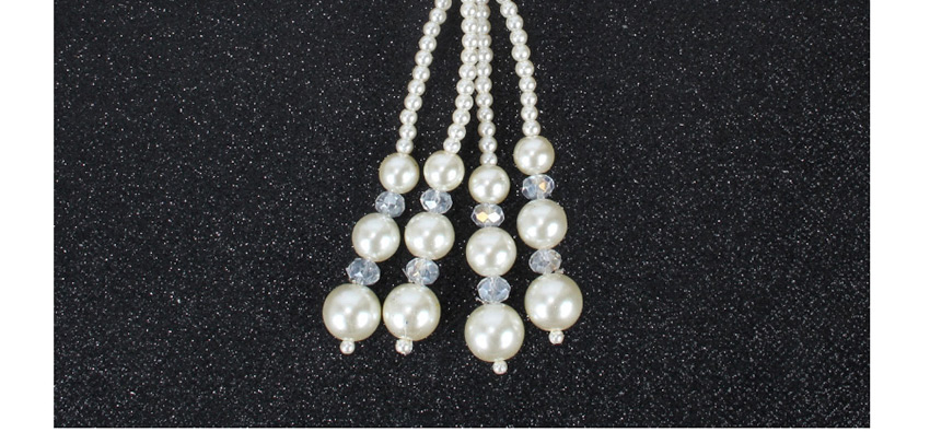 Fashion Rice White Crystal Pearl Geometric Round Multilayer Sweater Chain,Multi Strand Necklaces