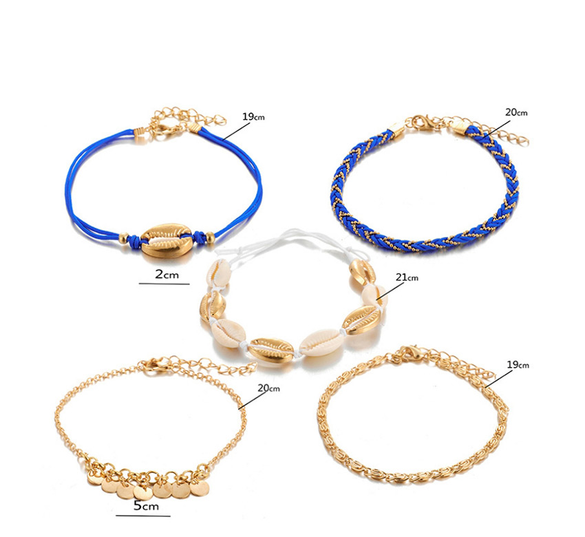 Fashion Royal Blue Shell Braided Disc Alloy Anklet Set,Fashion Anklets