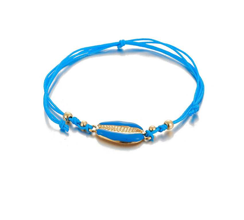 Fashion Royal Blue Rope Braided Rice Bead Disc Shell Scallop Anklet Set,Beaded Bracelet
