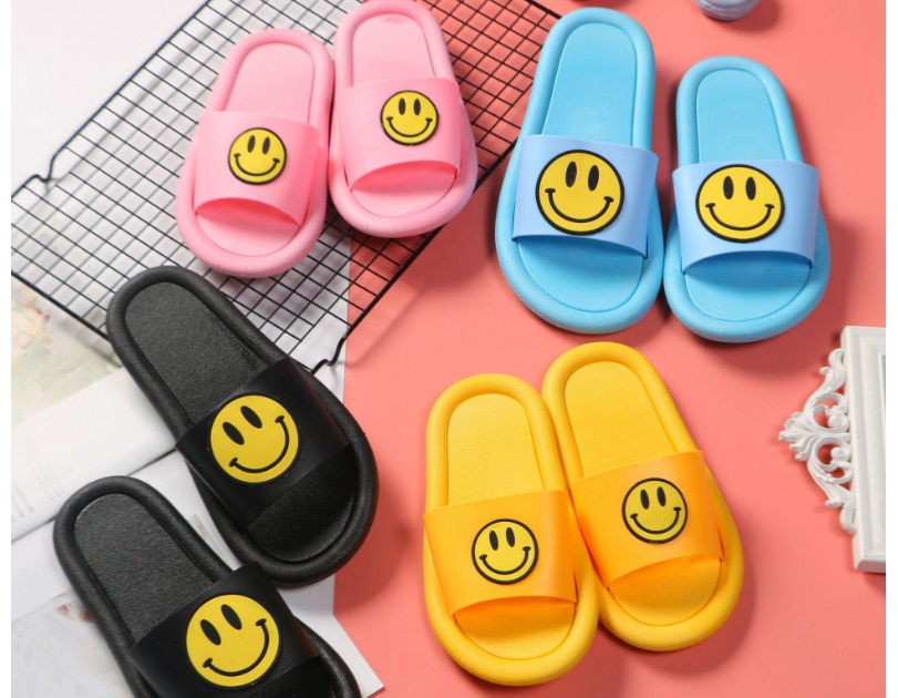 Fashion Black Non-slip Smiley Face Indoor And Outdoor Parent-child Slippers,Beach Slippers