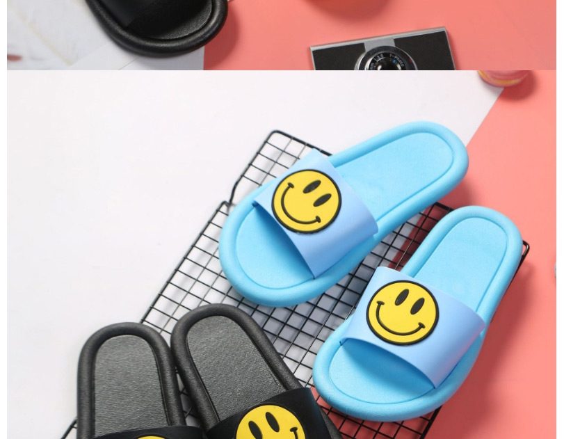 Fashion Black Non-slip Smiley Face Indoor And Outdoor Parent-child Slippers,Beach Slippers