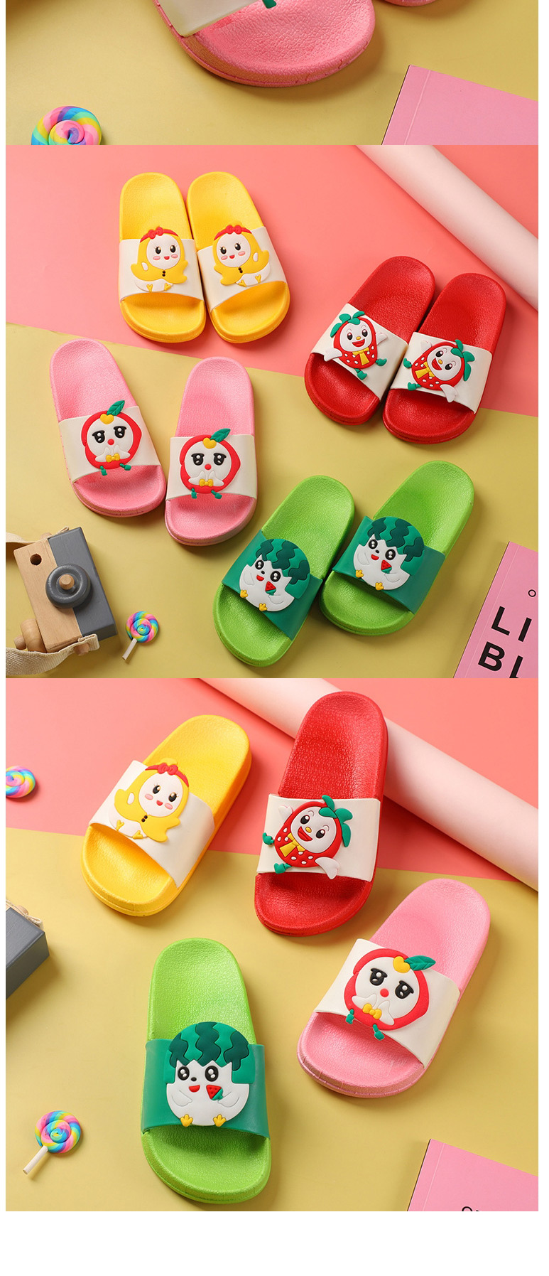 Fashion Panda Fruit Animal Hit Color Non-slip Soft Bottom Word Children Slippers,Beach Slippers
