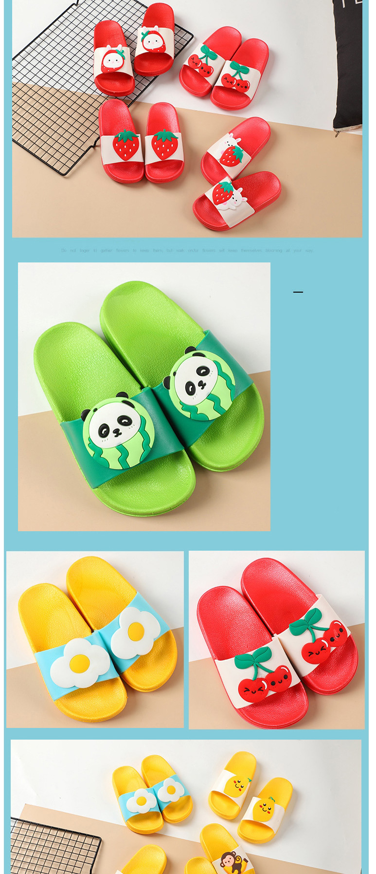 Fashion Panda Fruit Animal Hit Color Non-slip Soft Bottom Word Children Slippers,Beach Slippers