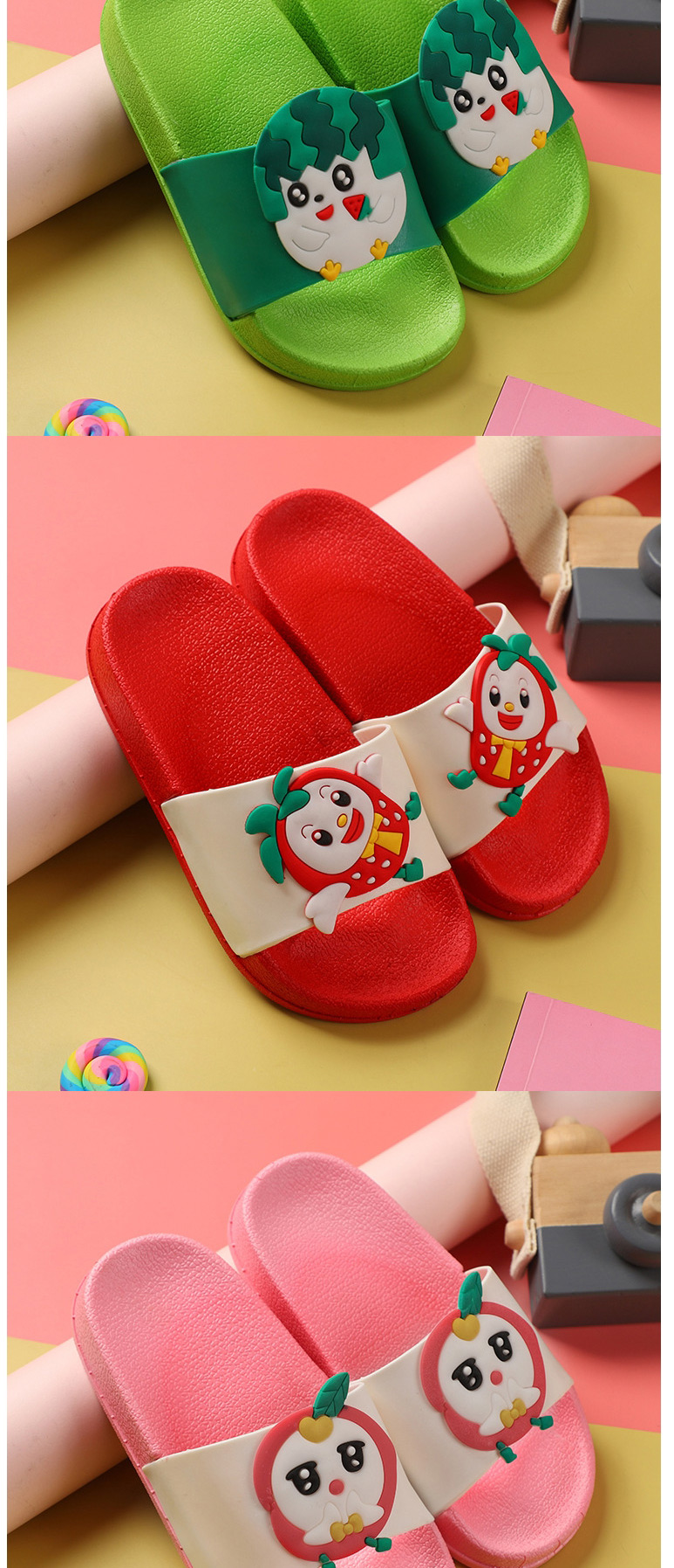 Fashion Strawberry Fruit Animal Hit Color Non-slip Soft Bottom Word Children Slippers,Beach Slippers