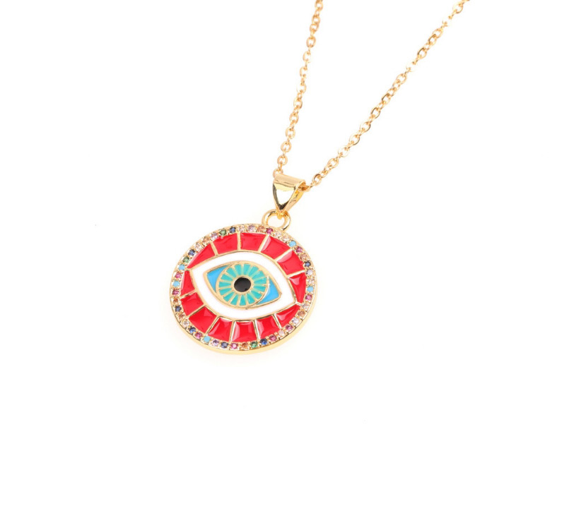 Fashion Red Zircon Dripping Oil Full Diamond Round Eye Necklace,Necklaces