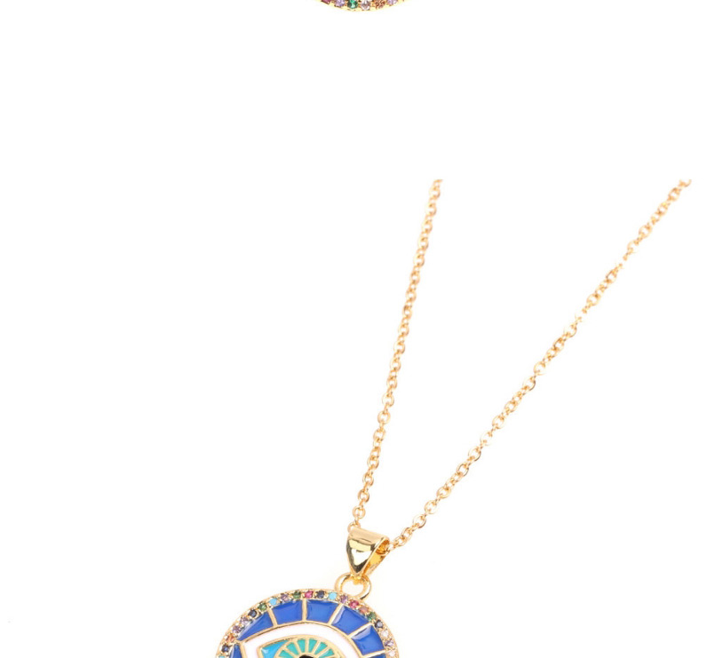Fashion Blue Zircon Dripping Oil Full Diamond Round Eye Necklace,Necklaces