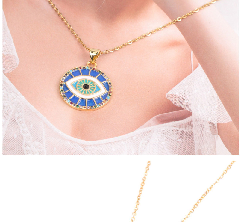 Fashion White Zircon Dripping Oil Full Diamond Round Eye Necklace,Necklaces