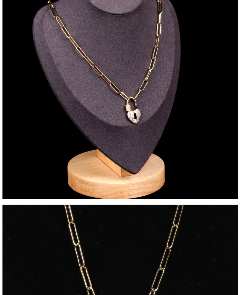 Fashion White Diamond-40cm Thick Chain Love Lock Set With Diamond Alloy Necklace,Necklaces