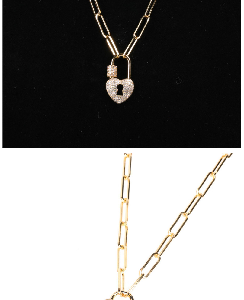 Fashion White Diamond-40cm Thick Chain Love Lock Set With Diamond Alloy Necklace,Necklaces
