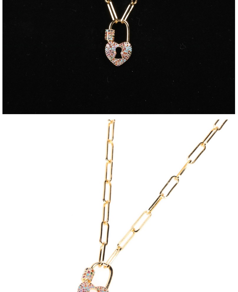 Fashion White Diamond-60cm Thick Chain Love Lock Set With Diamond Alloy Necklace,Necklaces