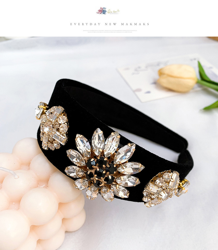 Fashion Black Alloy Diamond Flower Velvet Headband,Head Band