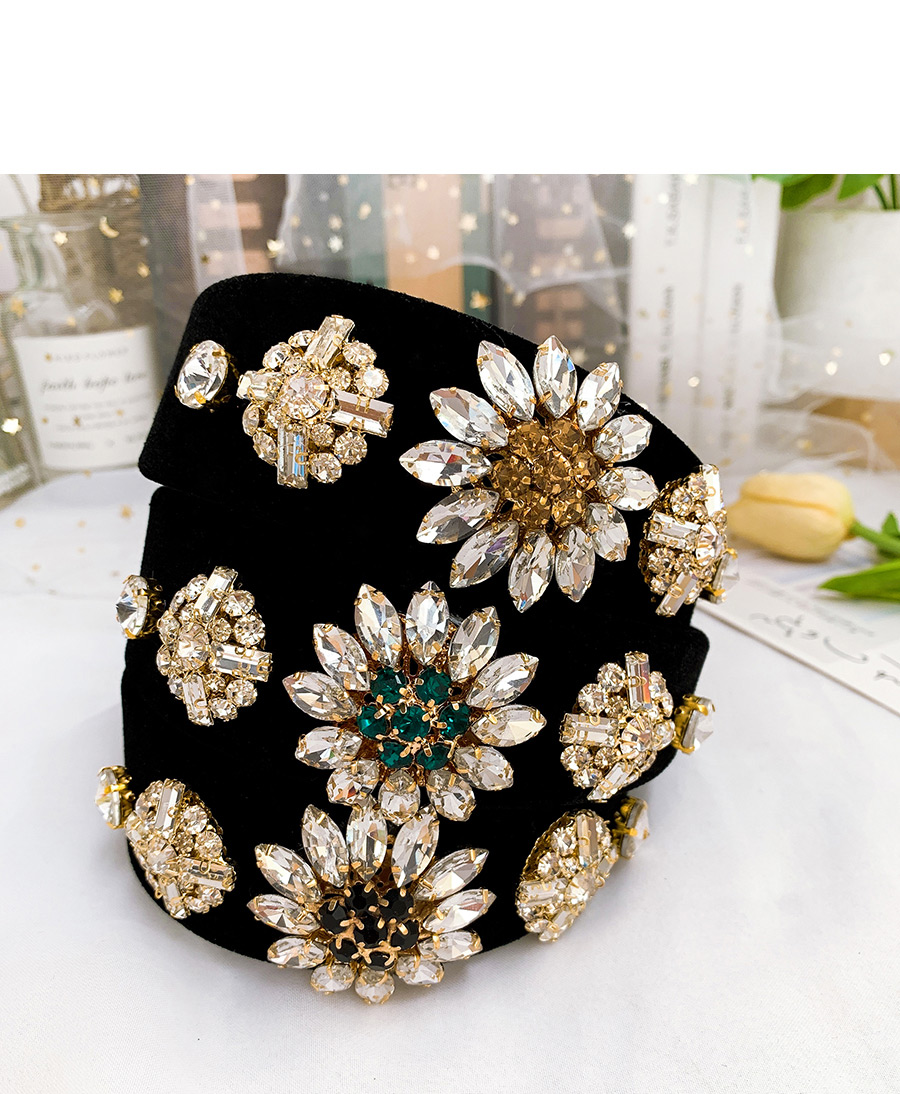 Fashion Champagne Alloy Diamond Flower Velvet Headband,Head Band