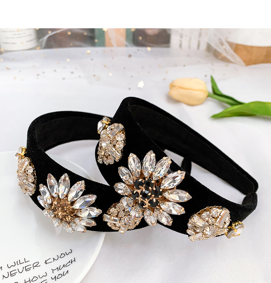 Fashion Champagne Alloy Diamond Flower Velvet Headband,Head Band
