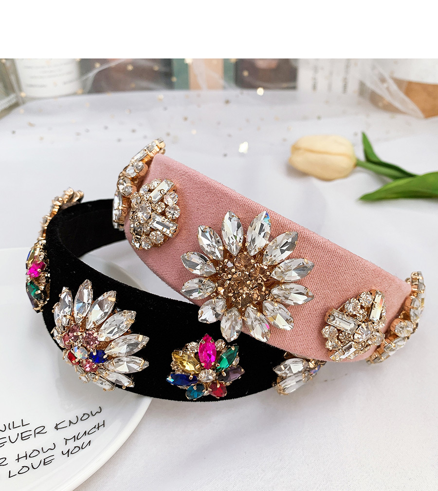 Fashion Pink Alloy Diamond Flower Velvet Headband,Head Band